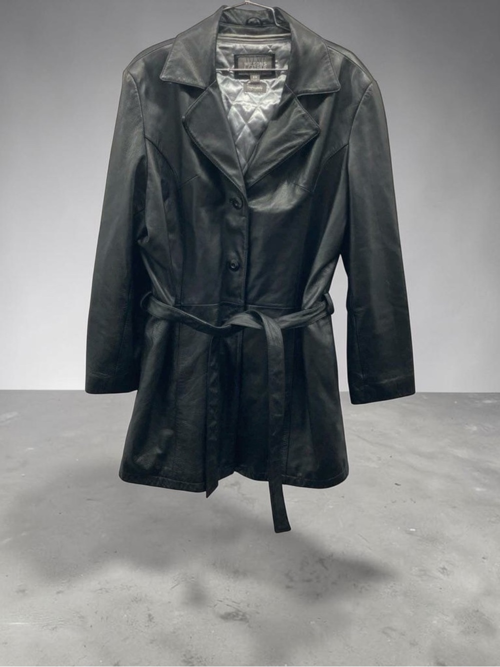 Wilsons Leather Black Belted Insulated Trench Coat Women’s 2X